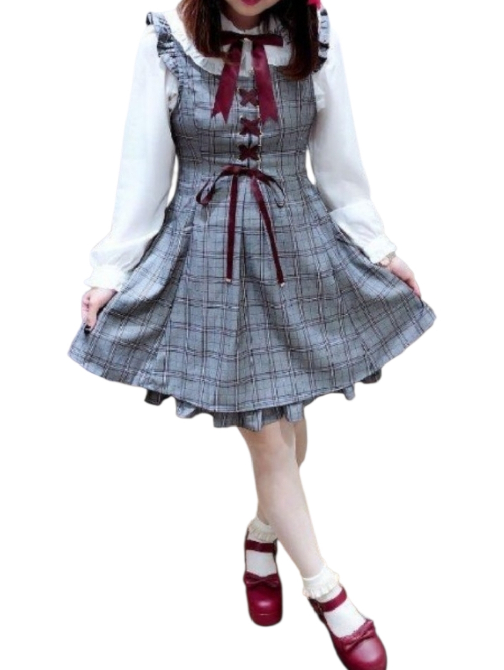 AMAVEL JFashion gray plaid JSK Lolita coquette ruffle dress Free Size M